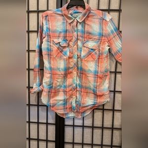 Women's Pastel Plaid Cotton Button Down Shirt